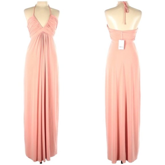 Misa Los Angeles Anya Deep V Ruched Halter Dress - Picture 1 of 9